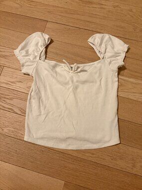 Aritzia Sunday Best White Puff Sleeve Crop Top Size Small